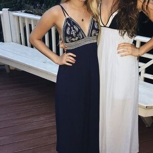 Lulu's Navy and White Embroidered Maxi Dress